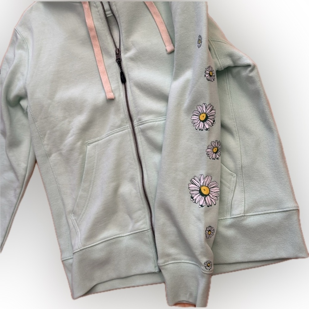 Life Is Good Mint Hoodie with Daisy 🌼 Sleeves & Pink Tag - Picture 8 of 9